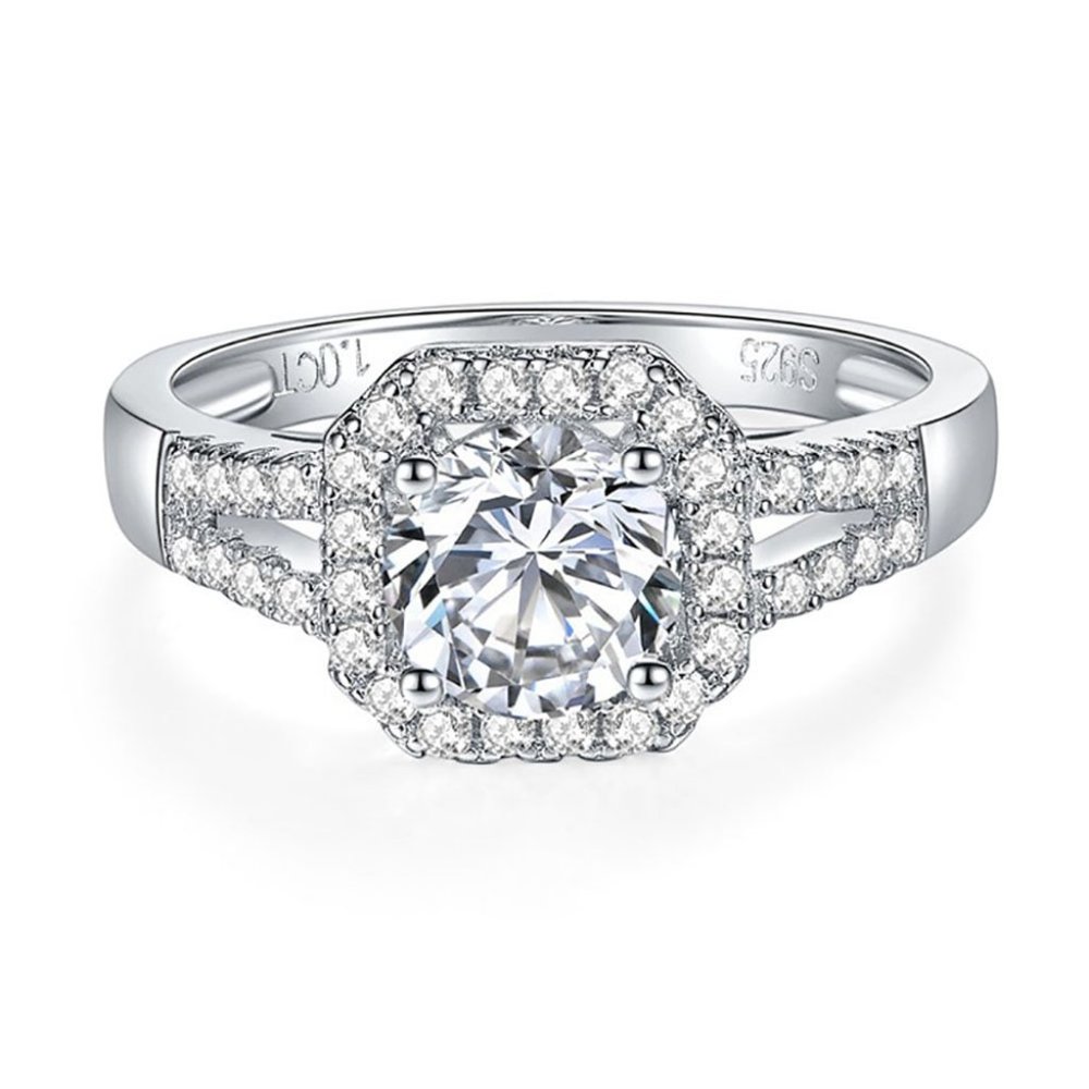 Certified 1ct. t.w. Moissanite Diamond Square Halo Wedding Engagement Ring NEW - Picture 8 of 13